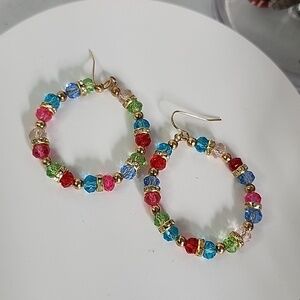 Multi Color Cut Crystal Faceted Rondelle Hoop Earrings New